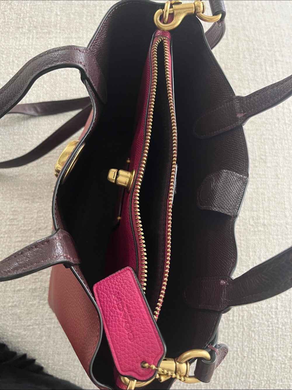 Coach Pebbled Leather Shoulder Bag in Burgundy with Dark Brown Trim - Picture 3 of 4